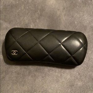 Chanel black quilted eyeglasses case.